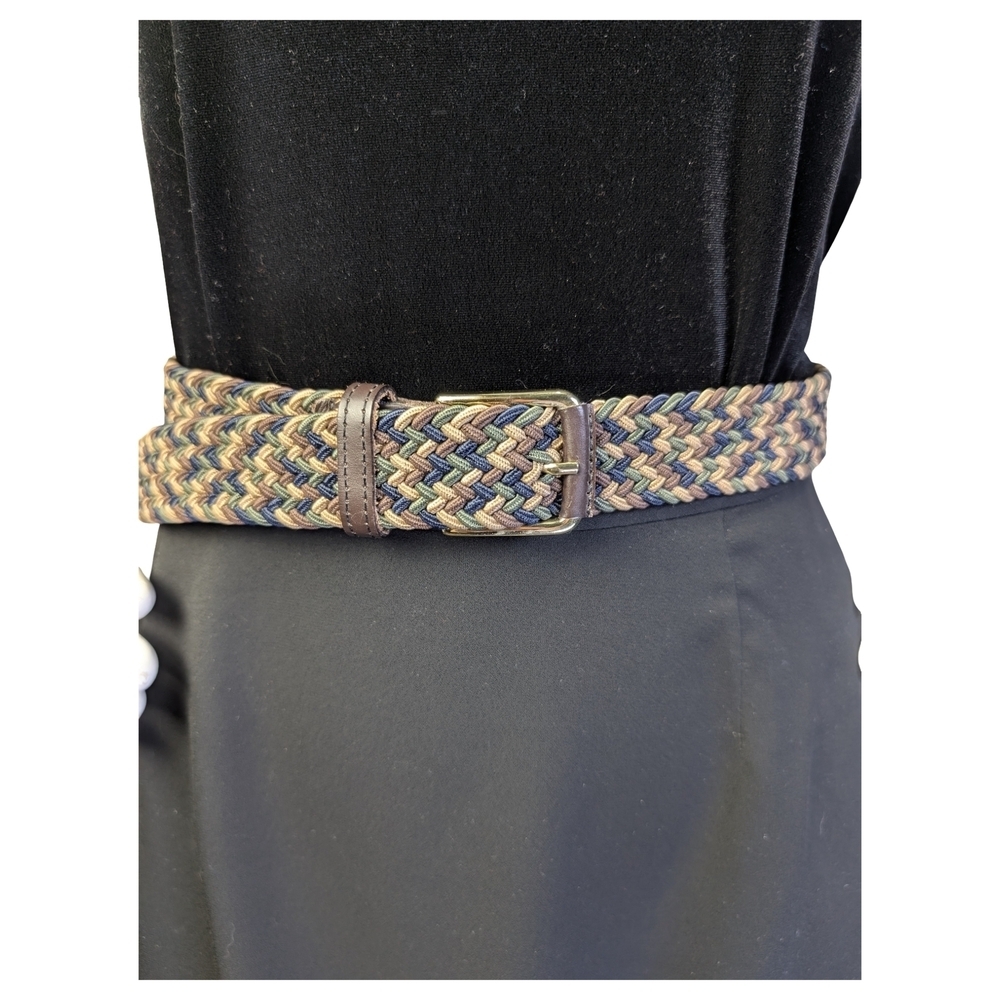 Vintage 90s Neutral Tone Woven Stretch Belt | Braided Boho Belt | Size M